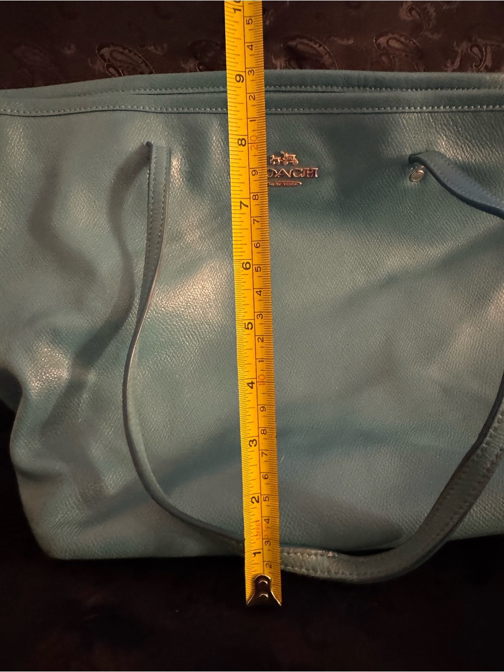 Coach Turquoise Leather Tote Bag - Bright Teal Shoulder Tote - Picture 5 of 8